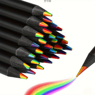 Seven-color children's rainbow pencil drawing black wood student color pencil multi-color in one piece of colorful pencil wholesale