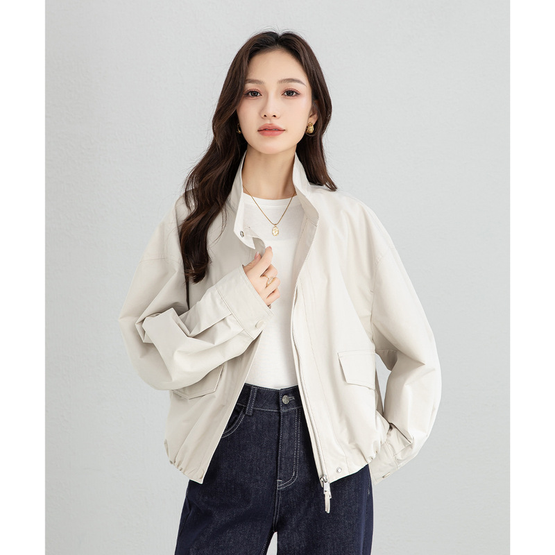 Xingge 2026 New Fashion Casual Stand Collar Zipper Jacket for Women Versatile Simple Short Top for Petite Figures