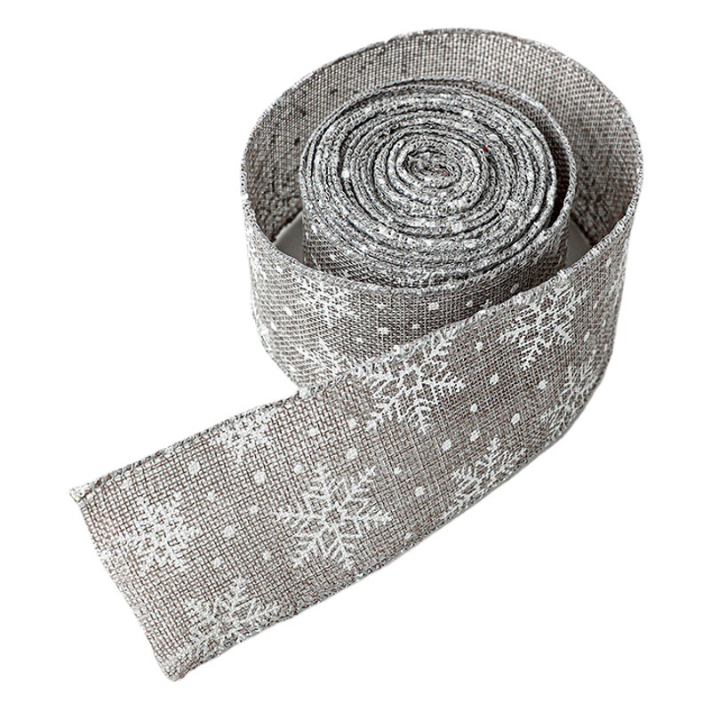 Navidad nueva imitación gris cáñamo cinta 3,8/6,3 cm copo de nieve Polka Dot decoración árbol de Navidad cinta arco