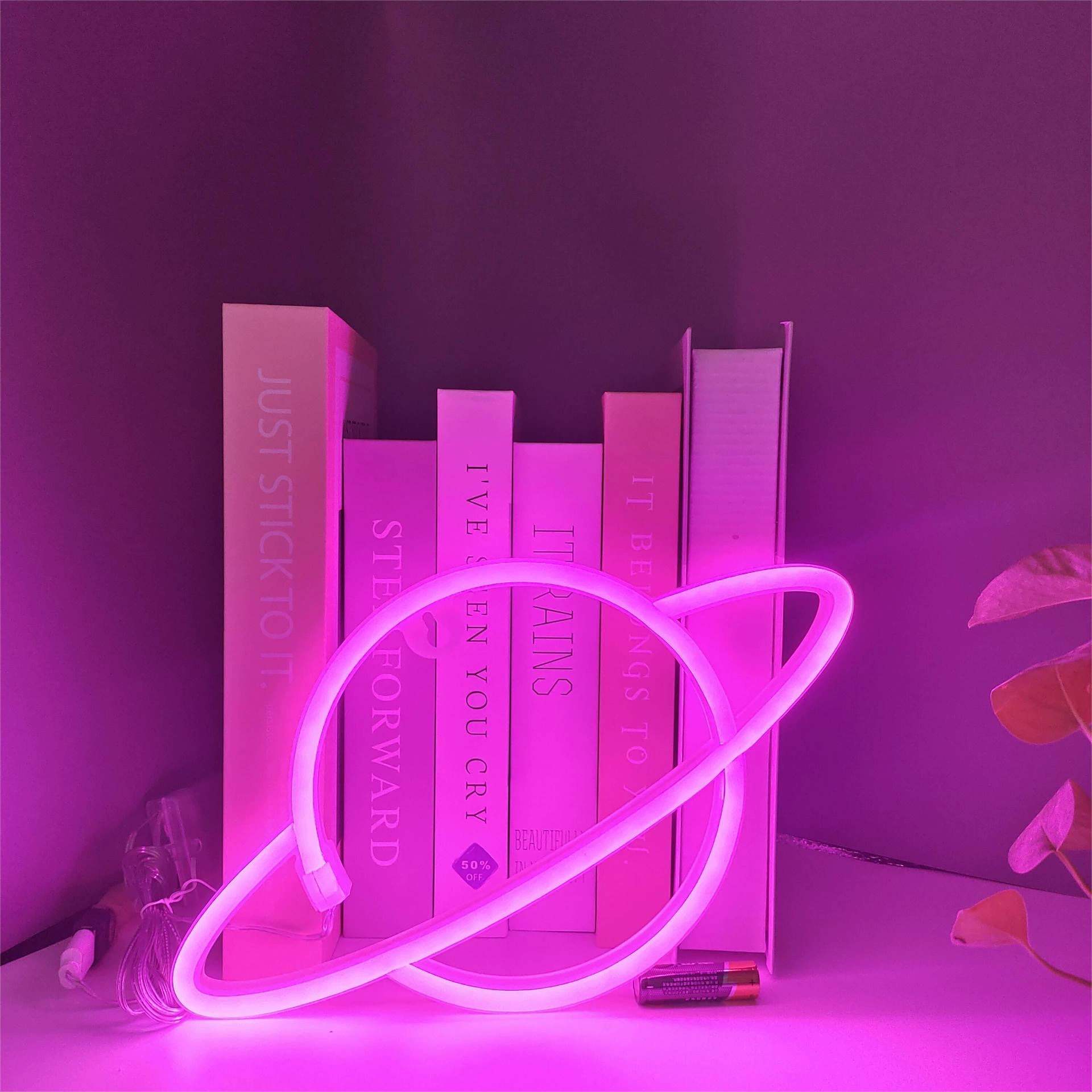 Луна-планета с неоном LED неоновая лампа, декоративный ночник, батарея 3В, разные размеры