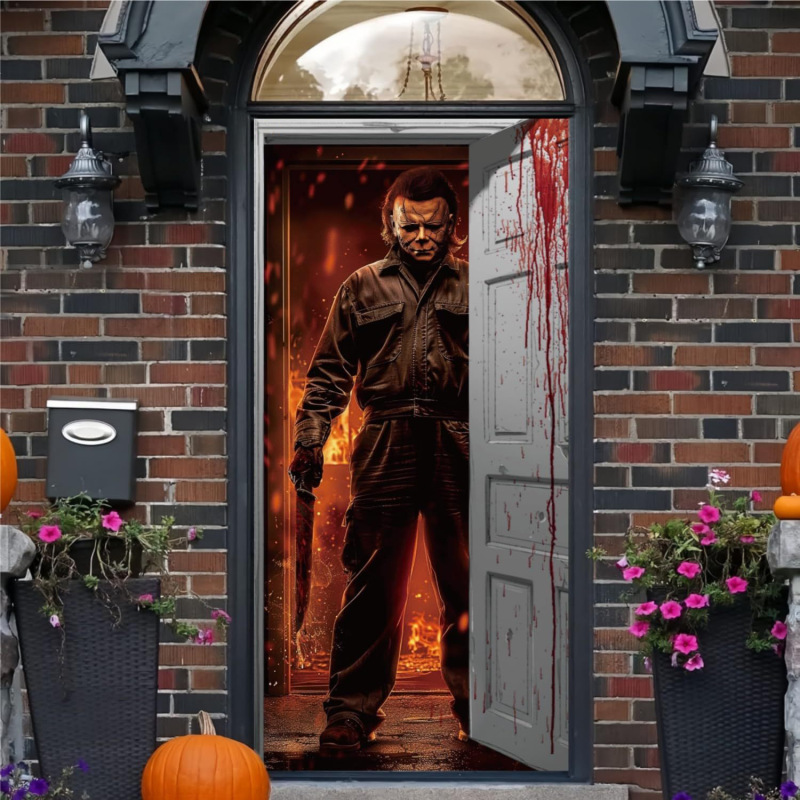 クロスボーダーハロウィンドアカバー背景布ハイエンドホリデーパーティー屋内外バナーシーン装飾吊り布カスタマイズ|undefined