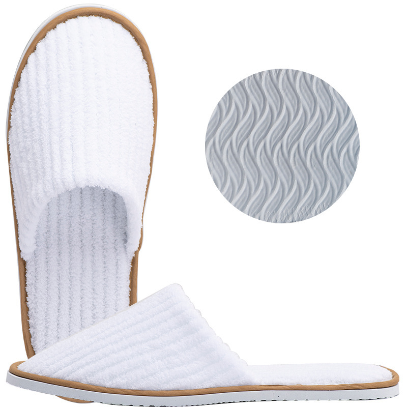 상큼한 흰색과 노란색 줄무늬 산호 벨벳 슬리퍼(프리 사이즈, 38~44 사이즈에 적합, 7mm 두께의 미끄럼 방지 밑창)