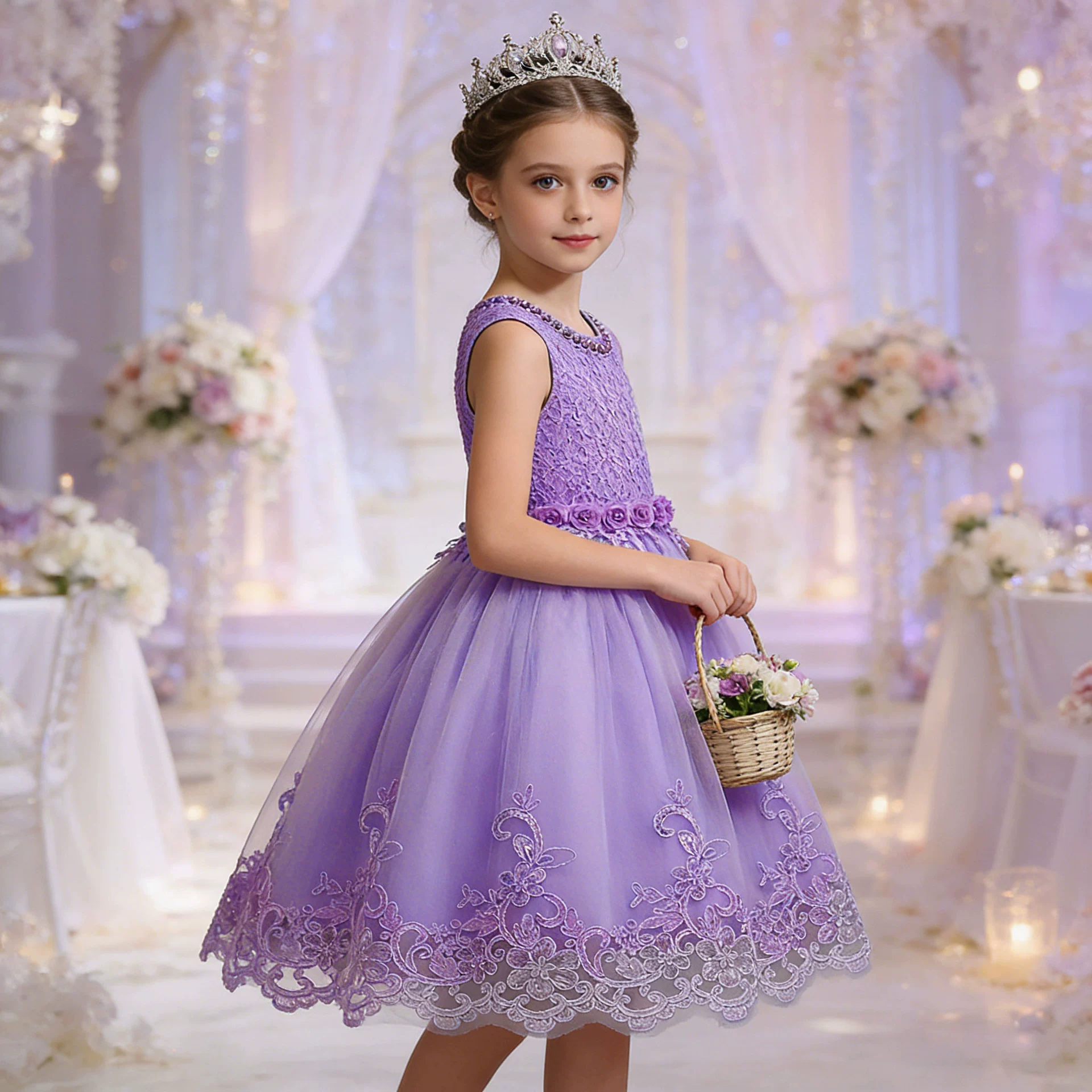Children's white evening dress, beaded bracelet, wedding dress, summer skirt, tank top, tulle