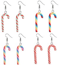 跨境电商货源圣诞节耳环创意童趣圣诞老人彩虹拐杖长款个性耳饰女