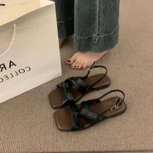 Fairy-Style One-Line Strap with Skirt, Beautiful Open-Toe Sandals for Women, Summer Seaside Vacation Flat Beach Roman Shoes
