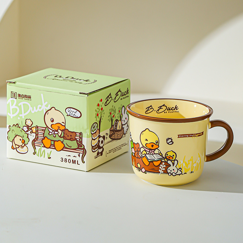 Genuine B.DUCK Little Yellow Duck Taza de cerámica de marca compartida Taza de agua de dibujos animados de red roja Taza linda taza de leche de desayuno