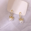 Silver needle, universal earrings from pearl with bow, silver 925 sample, city style, simple and elegant design, wholesale