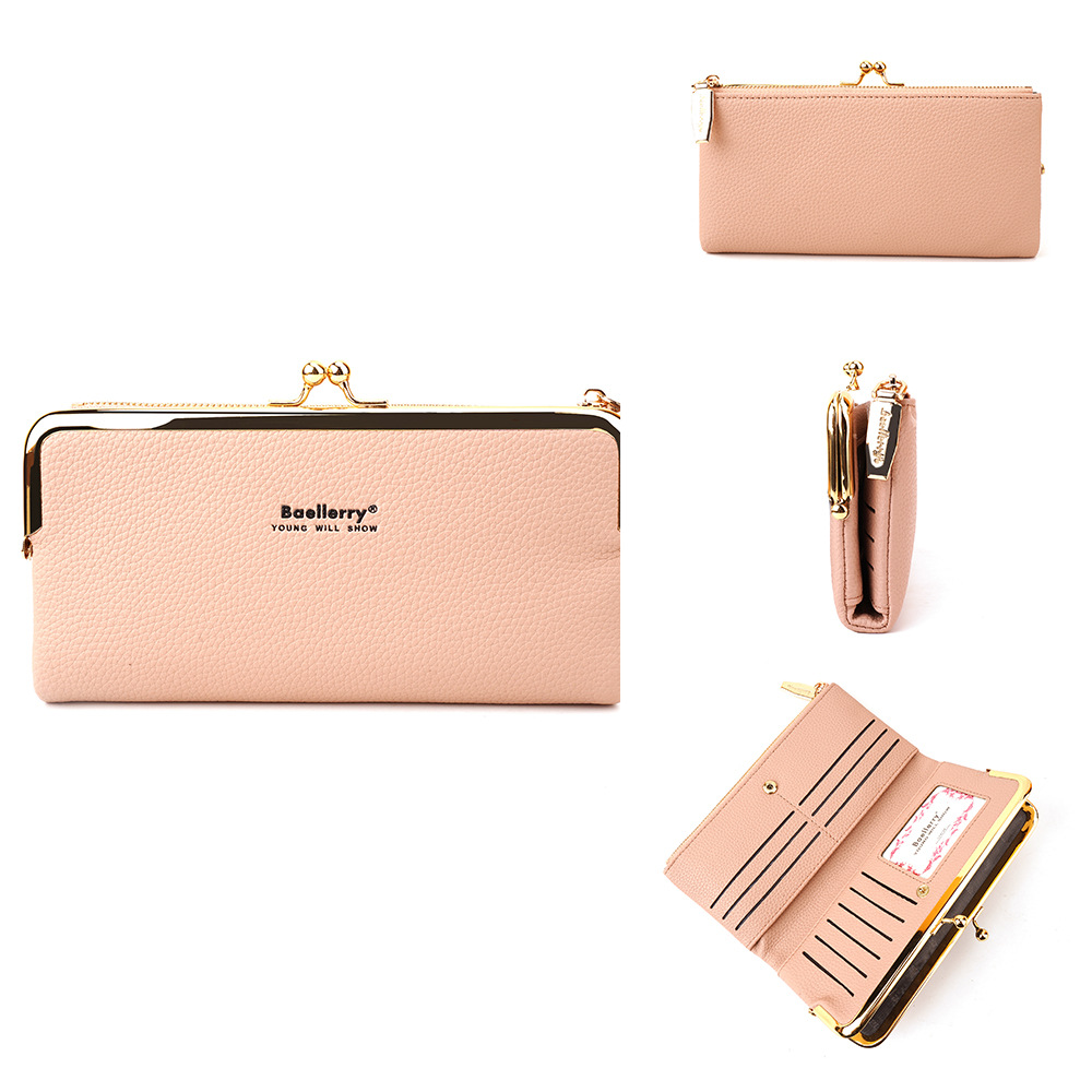 Baellerry nueva cartera larga de las mujeres de estilo coreano patrón de lychee multi-tarjeta de la moneda monedero de la mujer bolsa de la boca