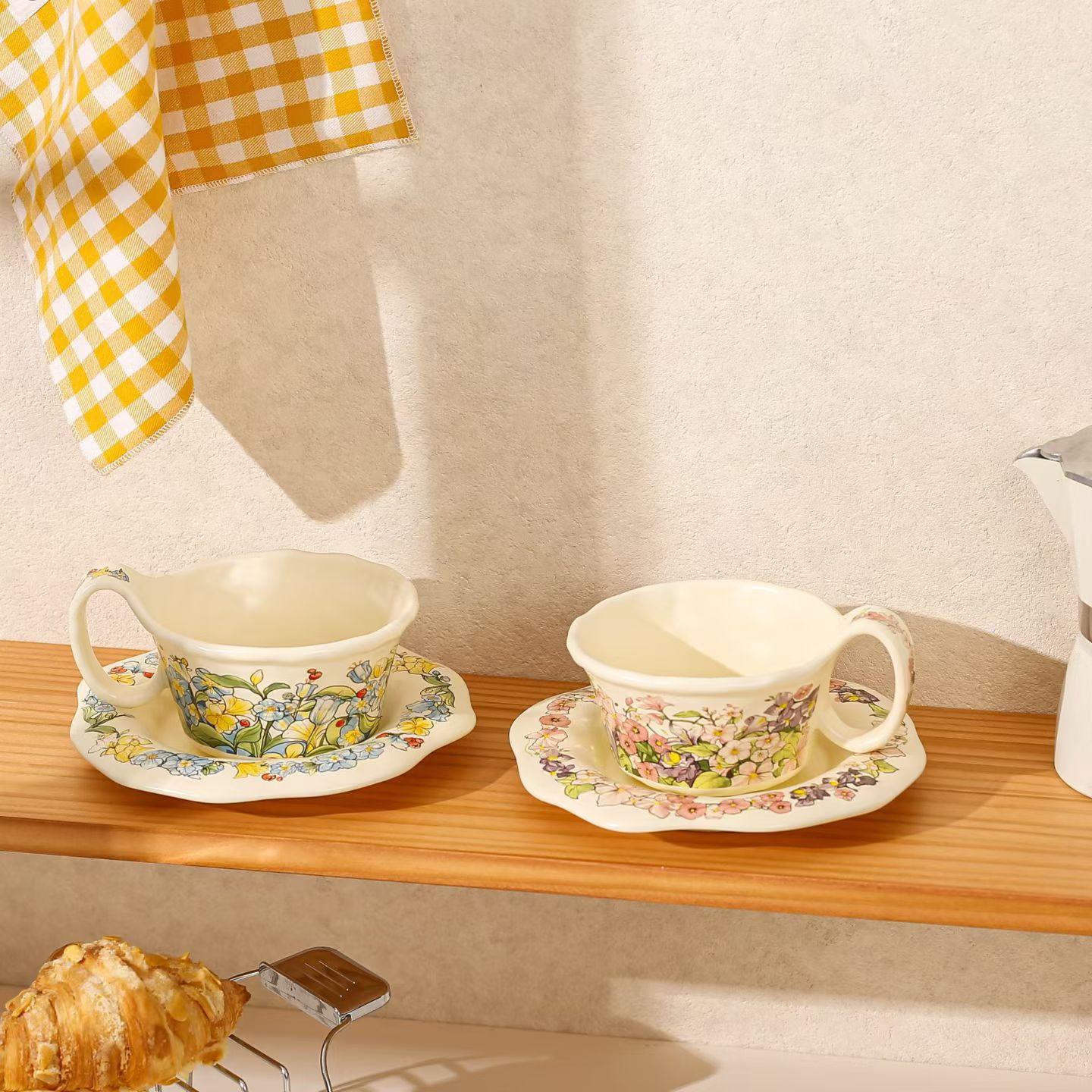 Creativo de alto valor de la cara de las chicas tazas de café de la tarde plato de cerámica taza de flores con regalo de mano taza de café de agua transfronteriza taza