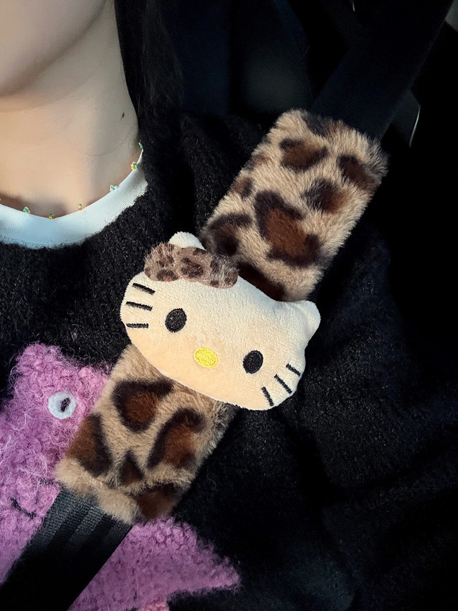 Melard leopard print Hello Kitty plush car seat shoulder pad, plush toy for car interior, car seat shoulder strap
