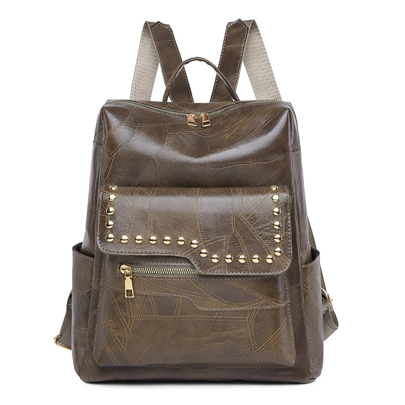 Mochila de cuero suave para mujer casual de nuevo estilo transfronterizo, moda, lujo ligero, viajero urbano, color de contraste, mochila de viaje, marea al por mayor