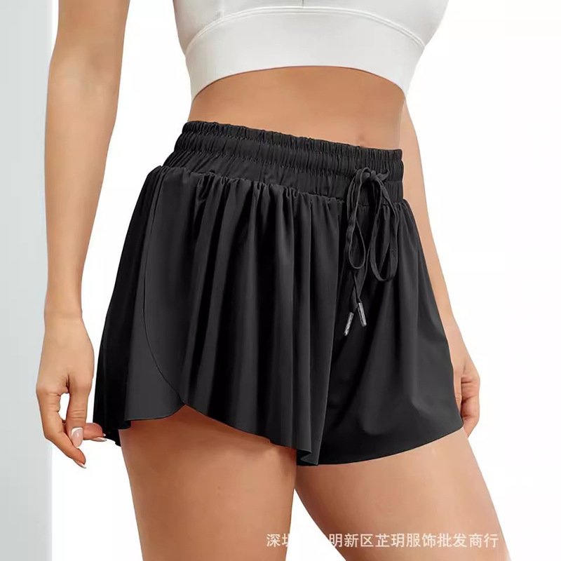 2023 New Amazon European and American Summer Casual Sports Anti-Exposure Shorts High-Waisted Gym Yoga Skirt Quick-Drying