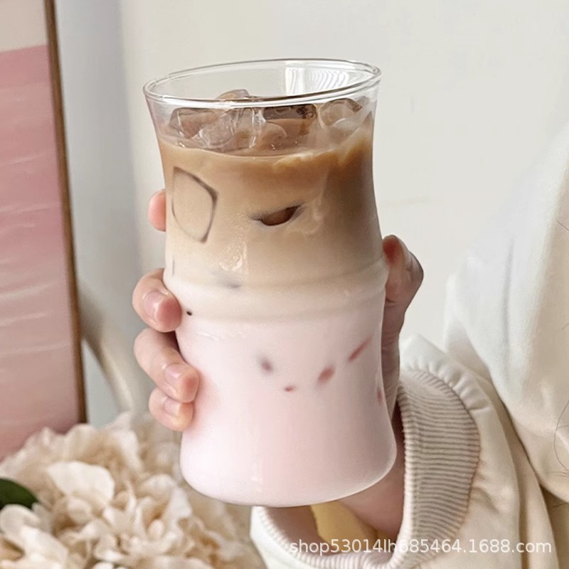 高硼硅竹节咖啡玻璃水杯ins风女生可爱冷饮牛奶拿铁杯设计感杯子|undefined