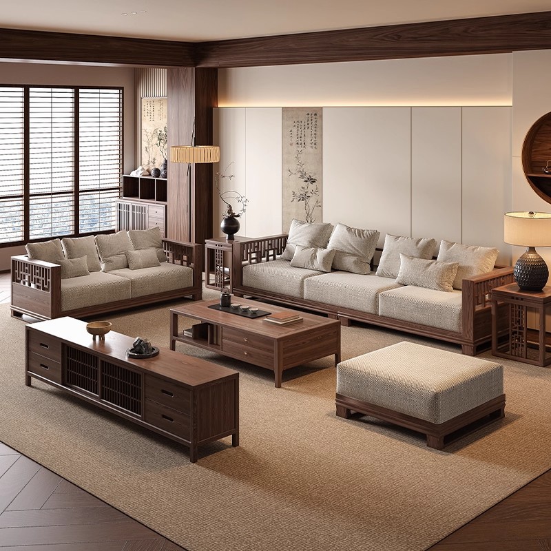 现代视觉新中式实木沙发客厅2025新款公司接待区酒店客房民宿别墅