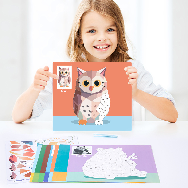 子供の 3D 幾何学的なコラージュ立体パズル知育玩具幼稚園ベビー手作り diy ステッカー絵画|undefined