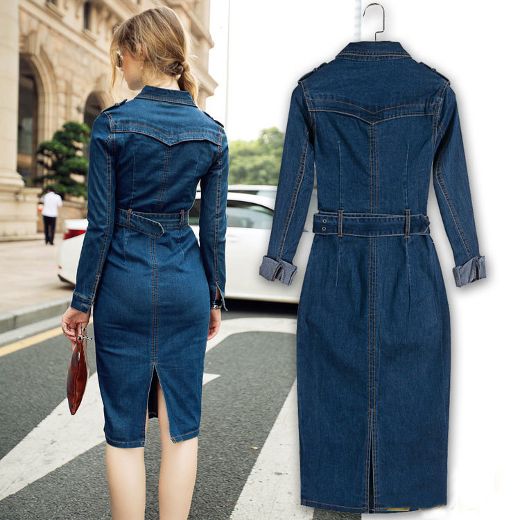 mid-length slim fit hip-hugging denim dress_mkmklike.com