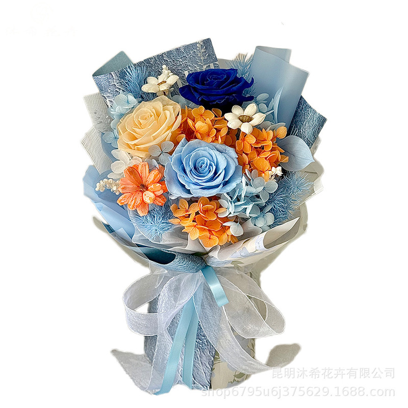 跨境亚马逊教师节情人节圣诞节礼物真花混搭云南永生花花束高级感|undefined