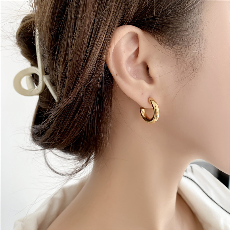 12g Weight Gold Plated Plating Material Earrings Classification 1 Pair Quantity Daily Occasion 1 Pair Simple Style Solid Color Plating Stainless Steel Gold Plated Earrings