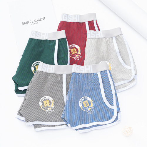 Men's boxer briefs, pure cotton, loose and breathable Arrow pants, striped sports summer boys' boxer briefs with four-corner print