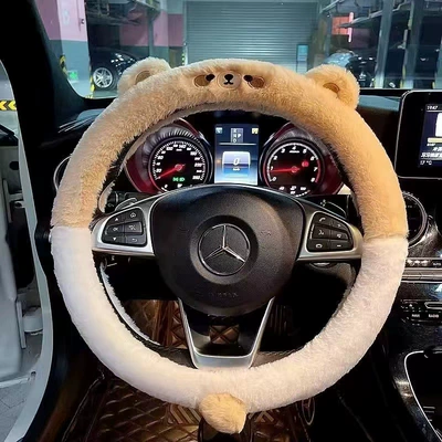 Steering wheel cover: plush Internet celebrity cute heating - bear-round-with-ears-38cm