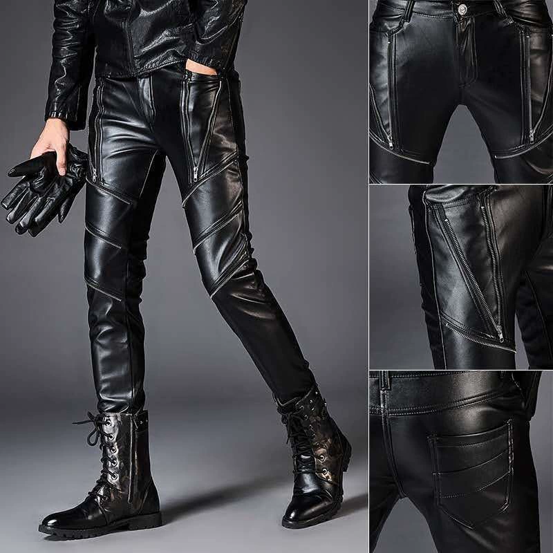 Мужские полиуретановые брюки slim‑fit в европейском стиле, чёрные (Y558/Y167/Y150), талия 28–38"