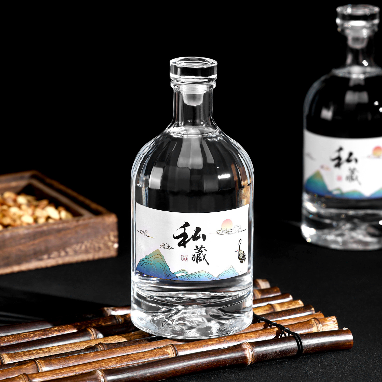 现货一斤装家用透明密封竖条圆形自酿果酒白酒洋酒分装玻璃空酒瓶