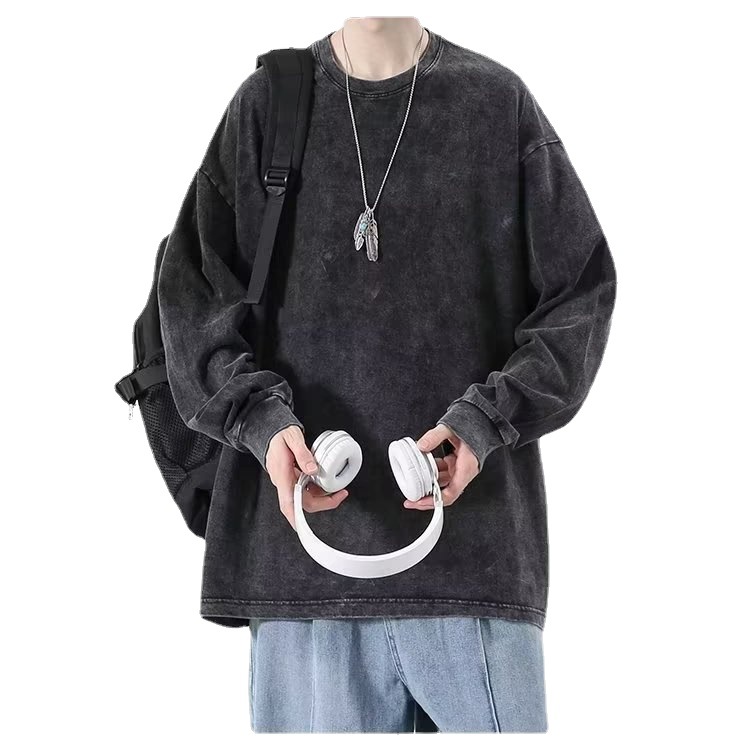 Amerykańska, ciężka, czysta, bawełniana bluza męska w stylu vintage, modny jesienny wzór, oversize'owa, retro, długa_voghion.com