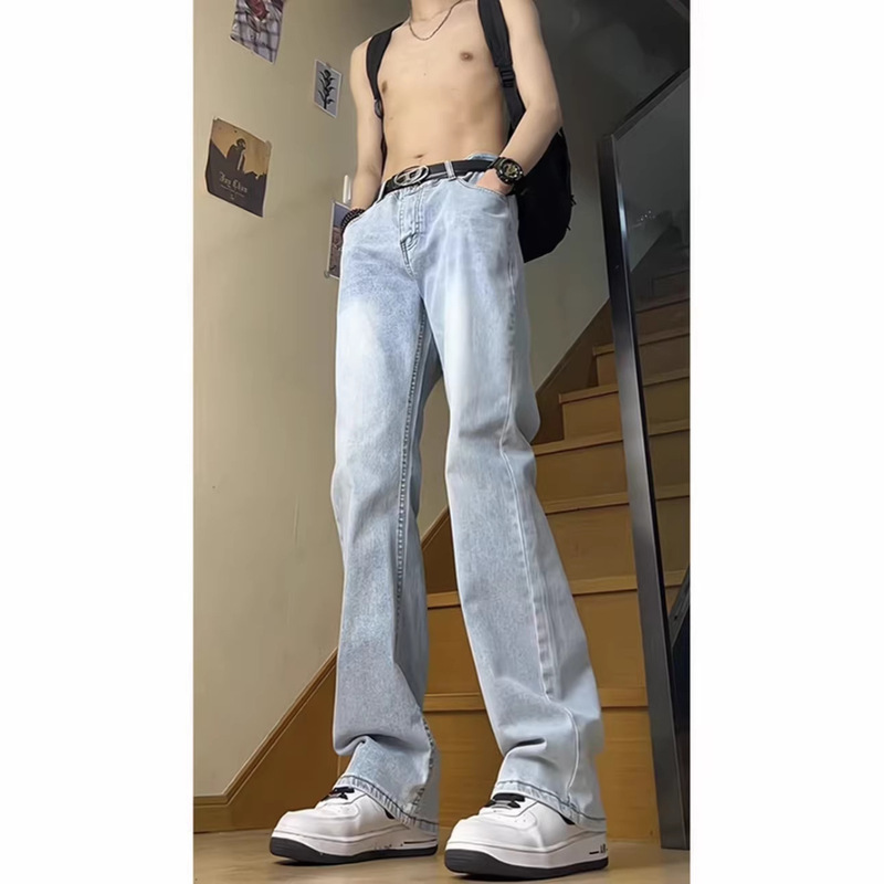 American High Street Vibe Jeans for Men, Retro Trendy Washed Flared Slim Fit Durable Straight Casual Long Pants American High Street Vibe Jeans for Men, Retro Trendy Washed Flared Slim Fit Durable Straight Casual Long Pants