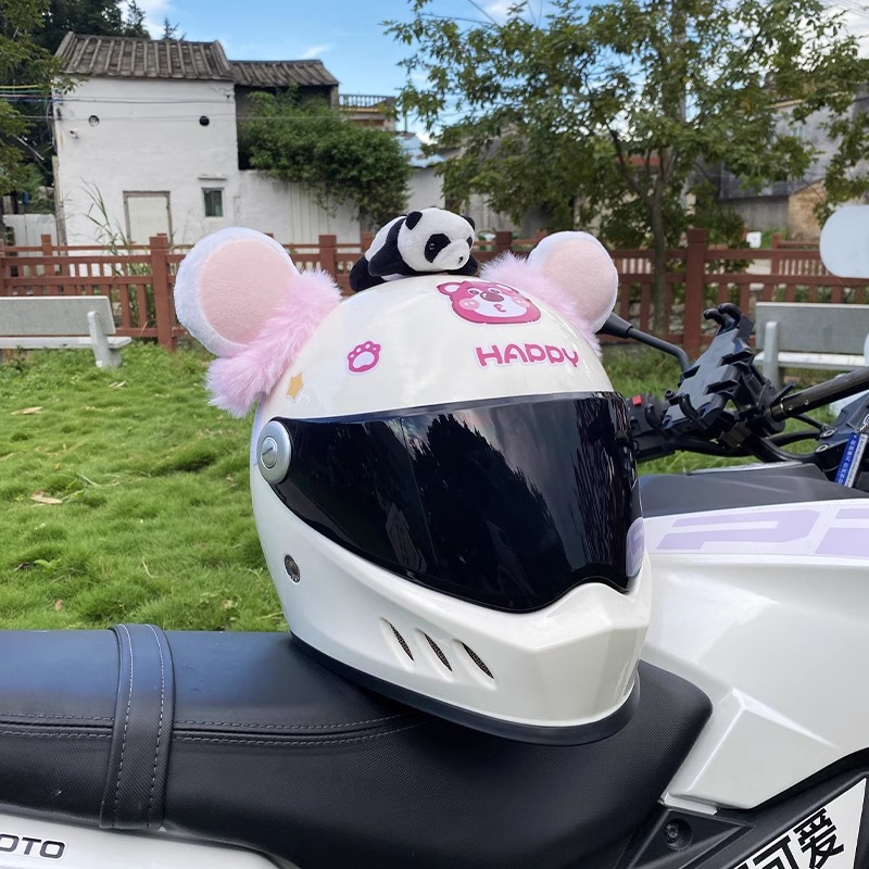 Pink Bear Ear Helmet Decoration, Plush, Detachable, Universal Motorcycle/Ski Helmet Accessory
