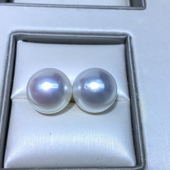天然海水真珠14-15mm澳白真珠対珠豊満円強光微瑕