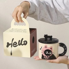 创意个性淘气猫咪马克杯带盖礼品喝水杯可爱陶瓷咖啡杯办公室杯子