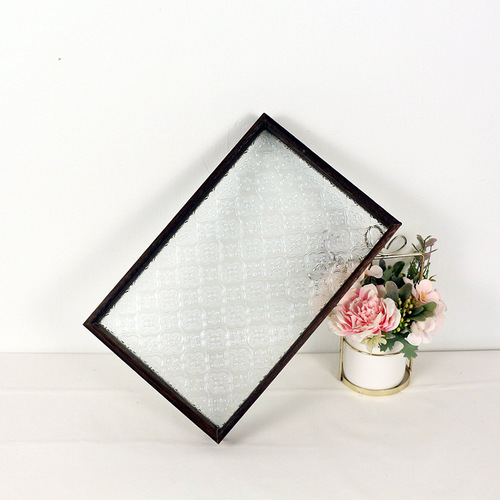 Solid wood rectangular small tea tray, water cup storage, fruit tray, dessert tray, retro-style begonia flower glass tray