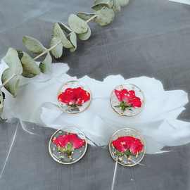 滴胶玫瑰干花朵耳环配件手工原创DIY半成品材料树脂蔷薇耳饰挂件