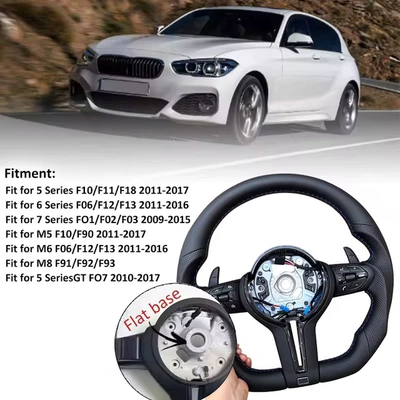 Suitable for BMW F30 F10 F31 F20 3 Series 5 Series M Sport steering wheel, without heating function (Steering wheel) - semi-perforated-mesh-black-stitching-genuine-leather-black-cross-black-buttons-black-picks-flat-mouth