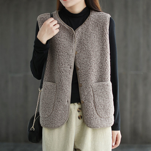 Faux Lamb Wool Women's Short Jacket 2025 Autumn/Winter Korean Style Puffer Vest Outerwear