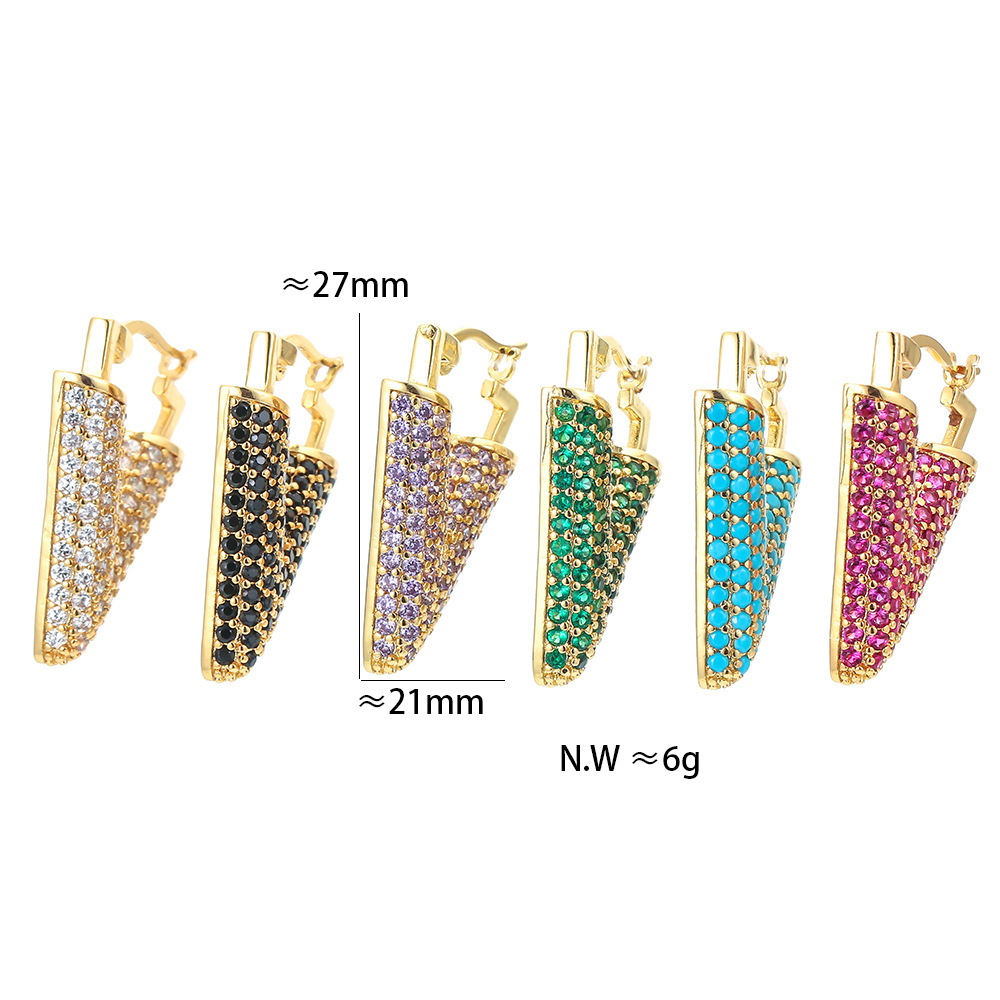 Nihaojewelry Wholesale Jewelry Colored Micro-inlaid Zircon Inverted Triangle Copper Earrings display picture 5