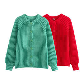批发2024夏季圆领长袖休闲女式针织衫毛衣RR5-1645红色绿色欧美