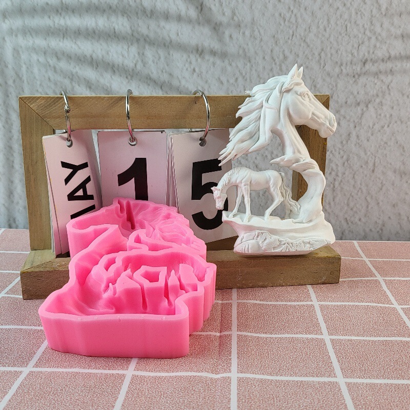大きな馬と小さな馬石膏装飾品シリコーン型 DIY 石膏セメントデスクトップ装飾品シリコーン型 A9781|undefined