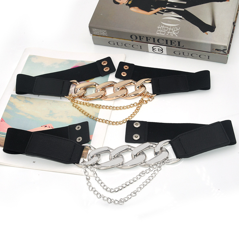 Cinturón elástico decorativo elástico cadena cintura sello moda partido vestido traje abrigo apretado en stock marea
