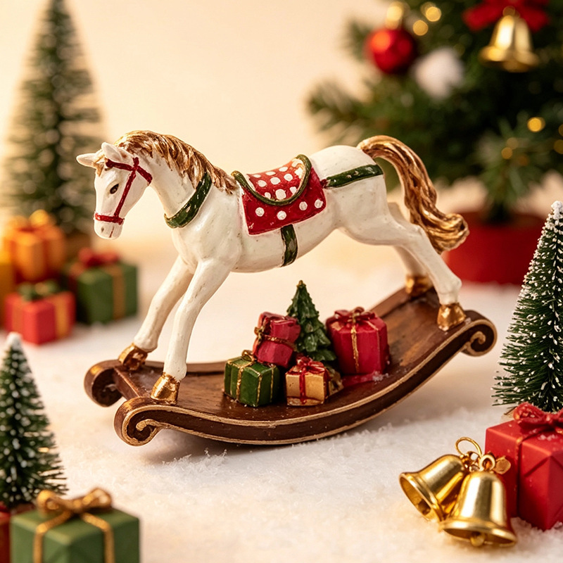 Cross-Border Christmas Decoration Gifts Resin Rocking Horse Home Living Room Bookshelf Room Decoration Ornaments Gifts