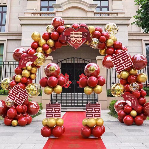 Wedding Arch Balloon Kit with Round Water Base, Rainbow Arch Red Heavy Base Balloon Set