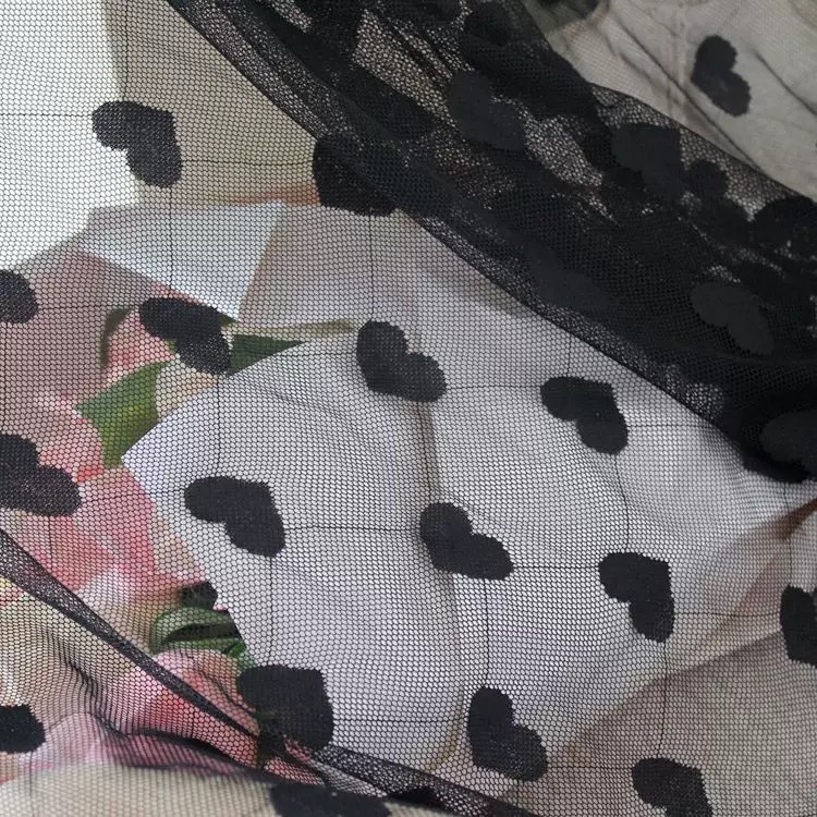 柔软亲肤爱心弹力网纱蕾丝花边服装面料 DIY婚纱连衣裙打底衣辅料