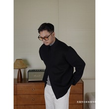 张时予弘尚浦庆男士休闲重磅开衫门襟设计纽扣密针织毛衣黑色