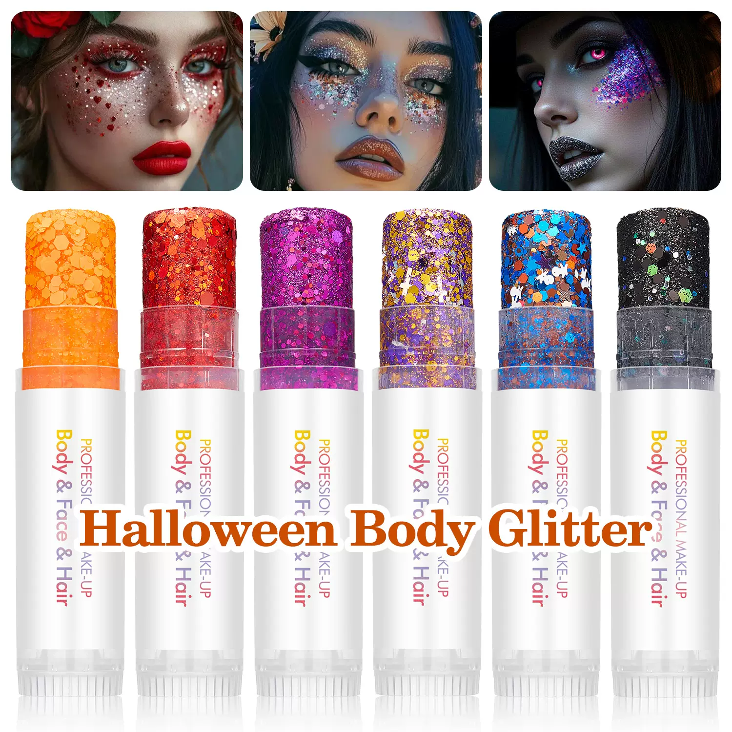 外贸闪亮身体亮片棒万圣节配色易使用高光泽爆闪光亮片面部彩妆