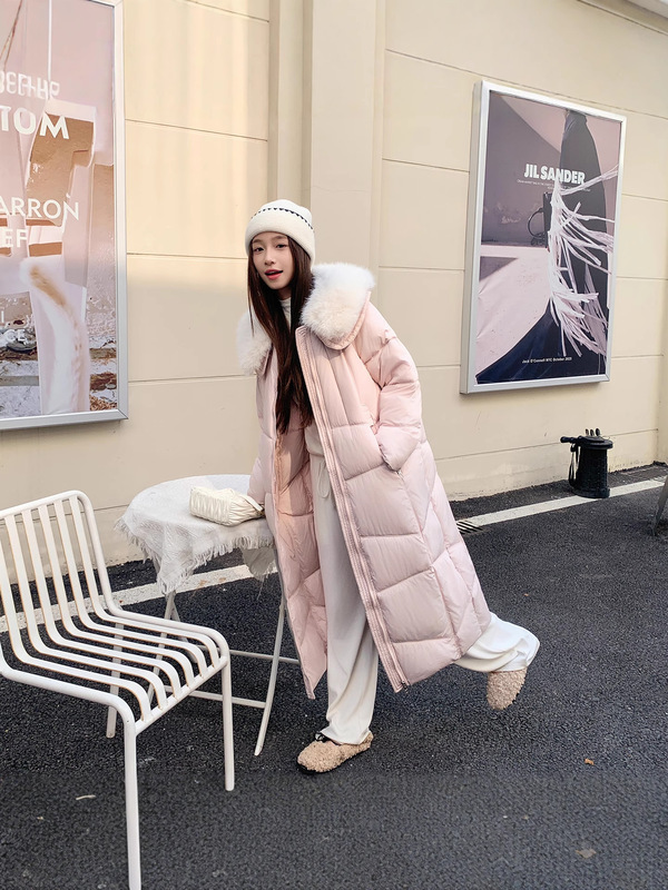 European and American Winter New Large Size down Cotton Jacket for Women, Long Korean Style Lapel over the Knee Thickeneded Large Fur Collar Cotton Jacket