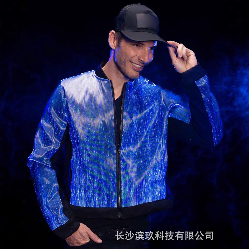 Amazon Autumn Luminous Jacket European and American Fiber Optic Luminous Coat Stage Performance Luminous Men's Long Jacket Wholesale