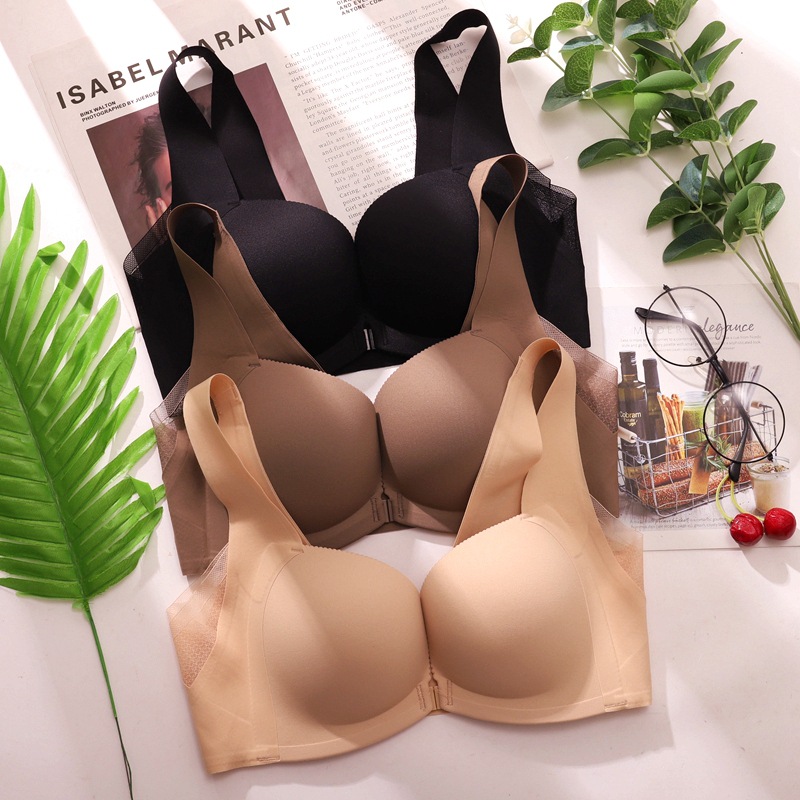 Estilo de chaleco frente hebilla ropa interior pequeño pecho de las mujeres empujar hacia arriba colección de pecho anti-flacidez ajustable inalámbrico sujetador sin costuras 6350