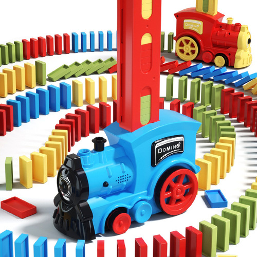 DIY children's toy car dominoes automatic card placement spray train electric sound and light puzzle wholesale