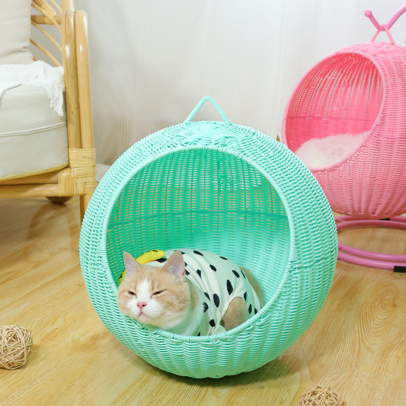 猫小屋籐犬小屋洗える猫ゆりかごオールシーズン通気性ネットレッド夏ペット小屋猫ハンギングバスケット|undefined