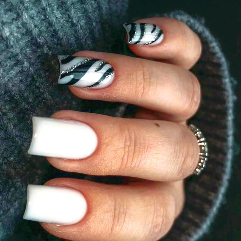 Cross-border wear nail European and American nail style French zebra pattern road design nail 24 pieces press on nails Cross-border wear nail European and American nail style French zebra pattern road design nail 24 pieces press on nails